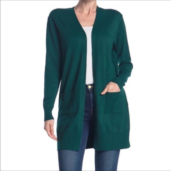 Sweet Romeo Nordstrom Simple Cardigan Sweater Open Front Green Patch Pocket S - Picture 1 of 5